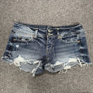 American Eagle Women's Distressed Denim Shorts Size 0 Cutoff Frayed Hem Blue